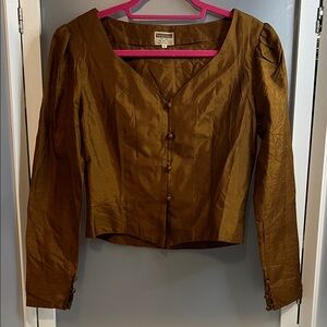 Vintage 80’s silk blouse top crop button front button sleeve prairie elegant